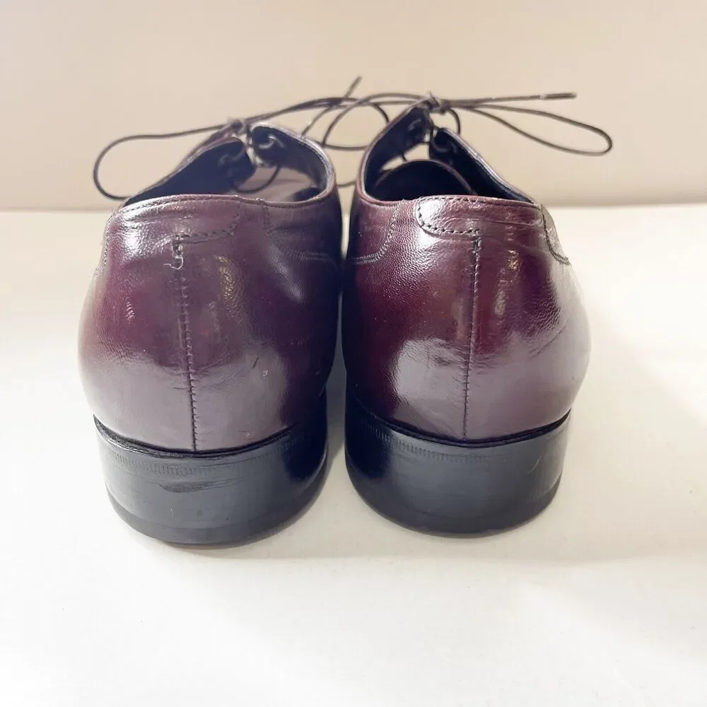 Vintage Florsheim Size 9.5D Burgundy Leather‎ Apron Toe Derby Dress Shoe 33617